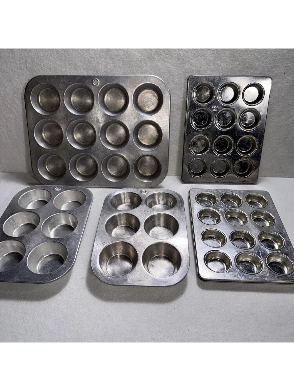 Vintage Aluminum Muffin Tin Lot Mirro TALA Chilton Mini Cupcake Popover Pans 5pc